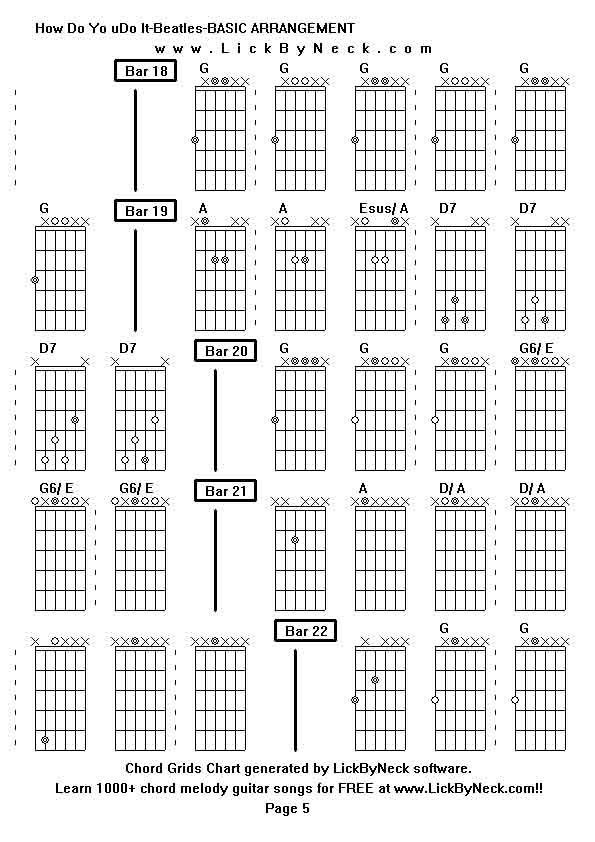 Chord Grids Chart of chord melody fingerstyle guitar song-How Do Yo uDo It-Beatles-BASIC ARRANGEMENT,generated by LickByNeck software.